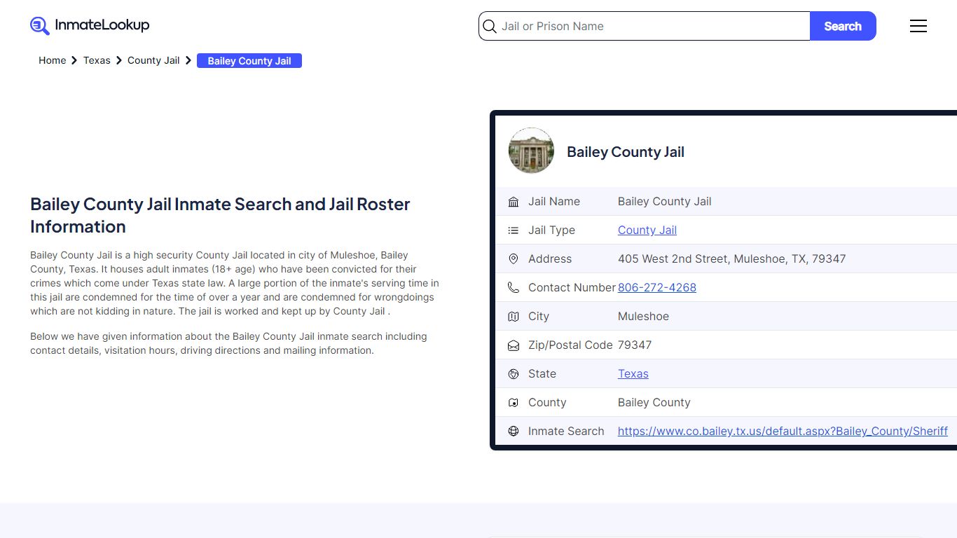 Bailey County Jail Inmate Search - Muleshoe Texas - Inmate Lookup